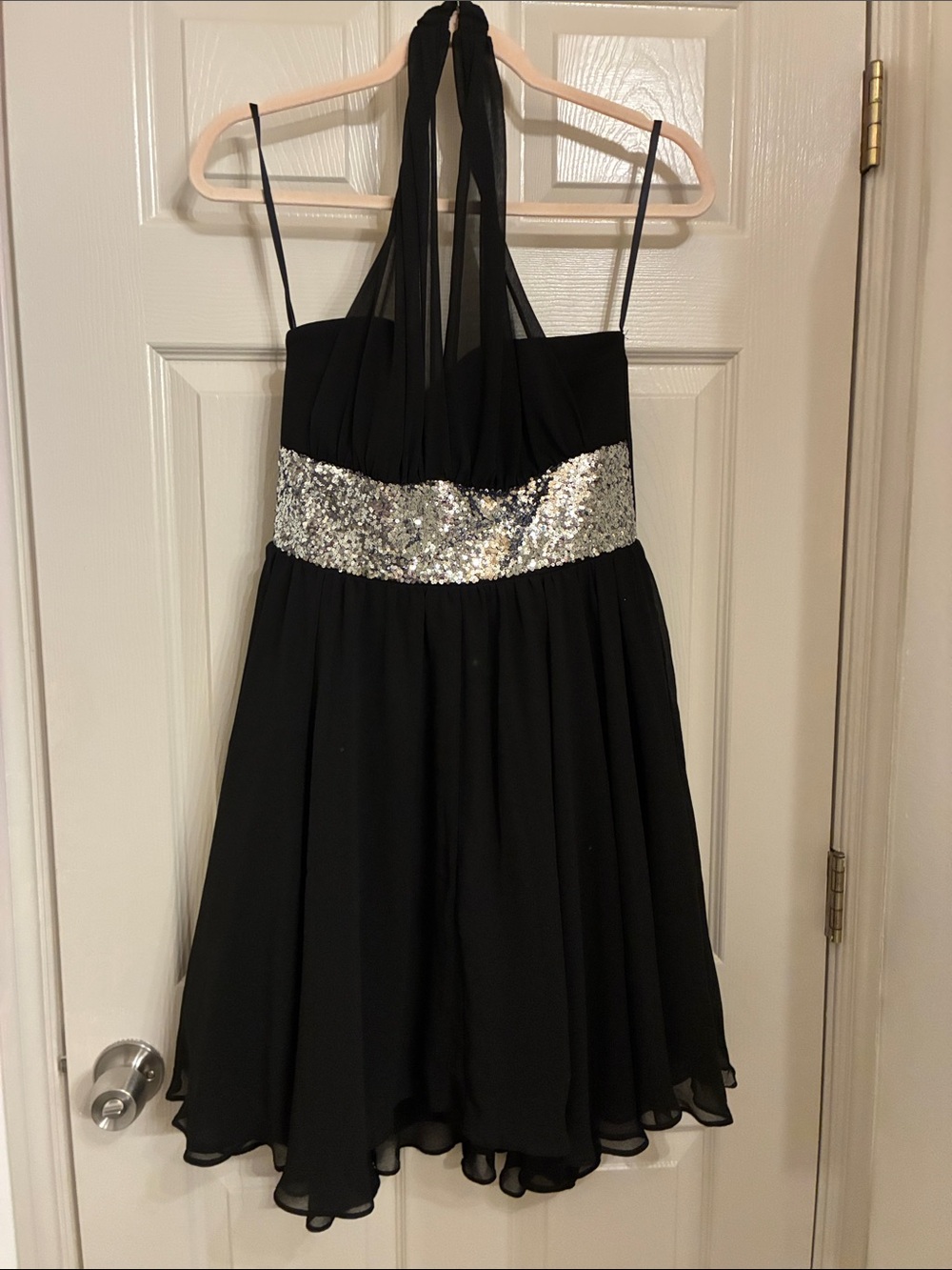 Windsor‎ Black Halter Dress with Silver Sequin Band